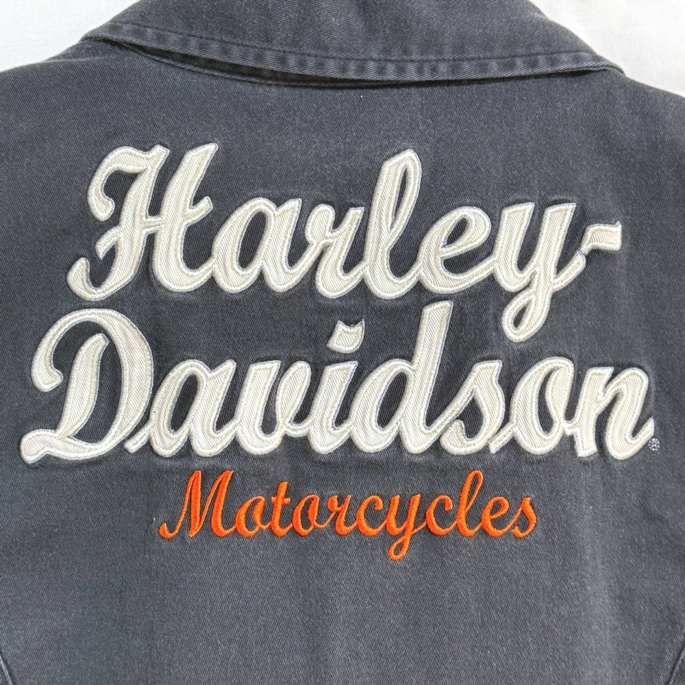 Harley Davidson Womens XL Black Embroidered Moto Vest Y2K Fitted 2009 - Picture 2 of 14